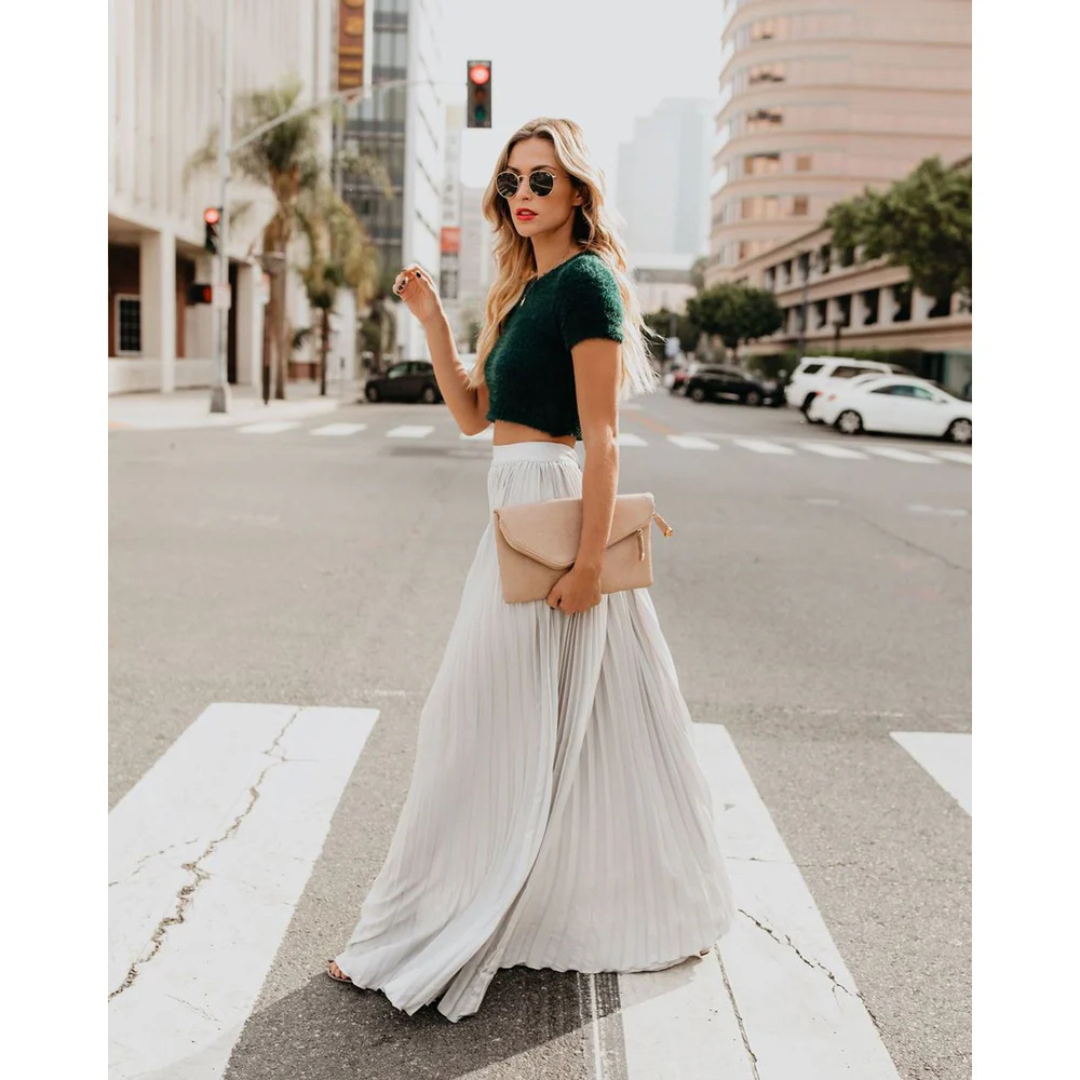 Thessamine | Women's High Waist Pleated Maxi Skirt
