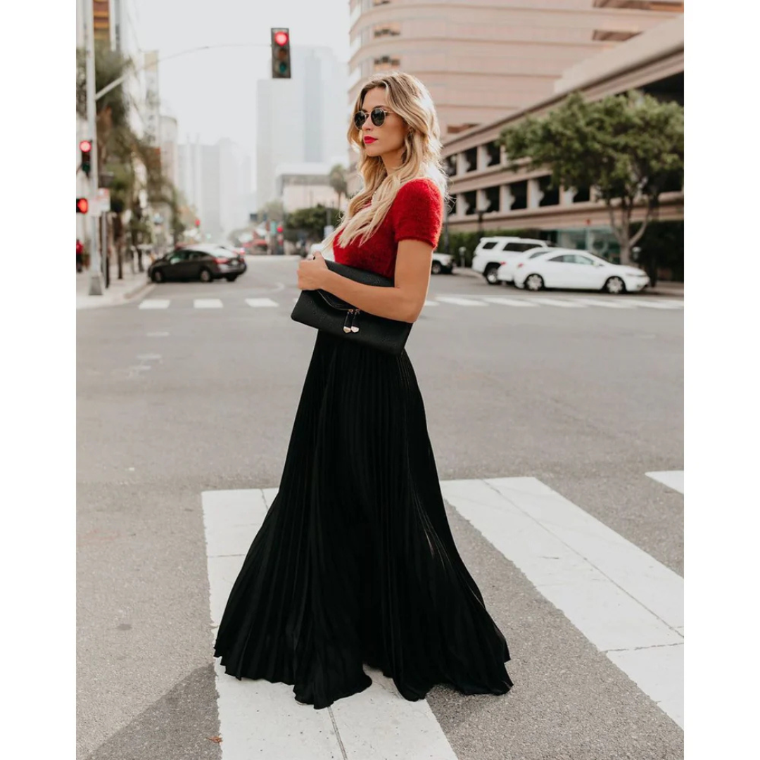 Thessamine | Women's High Waist Pleated Maxi Skirt