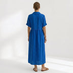 Helena - Vestido Linho Pregas e Botões