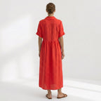 Helena - Vestido Linho Pregas e Botões