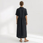 Helena - Vestido Linho Pregas e Botões