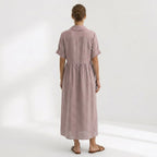 Helena - Vestido Linho Pregas e Botões