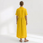 Helena - Vestido Linho Pregas e Botões