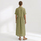 Helena - Vestido Linho Pregas e Botões