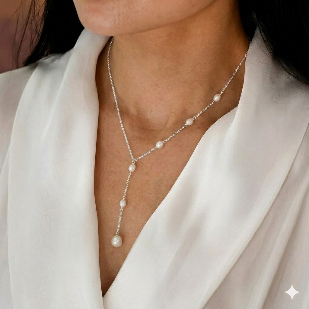 Collar Lariat de Perlas en Cascada