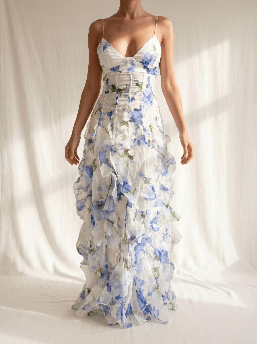 Uri | Vestido Midi Floral con Volantes - Elena Duval