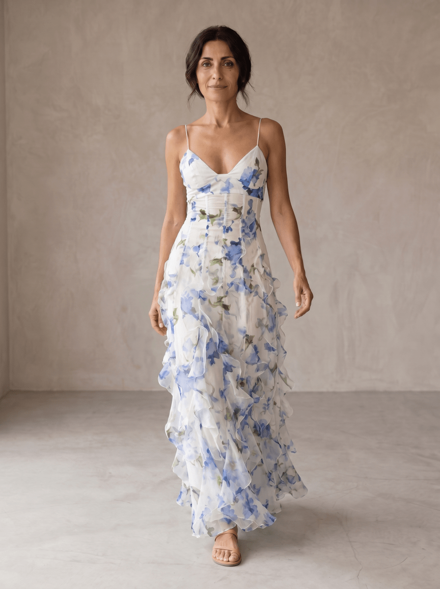 Uri | Vestido Midi Floral con Volantes - Elena Duval