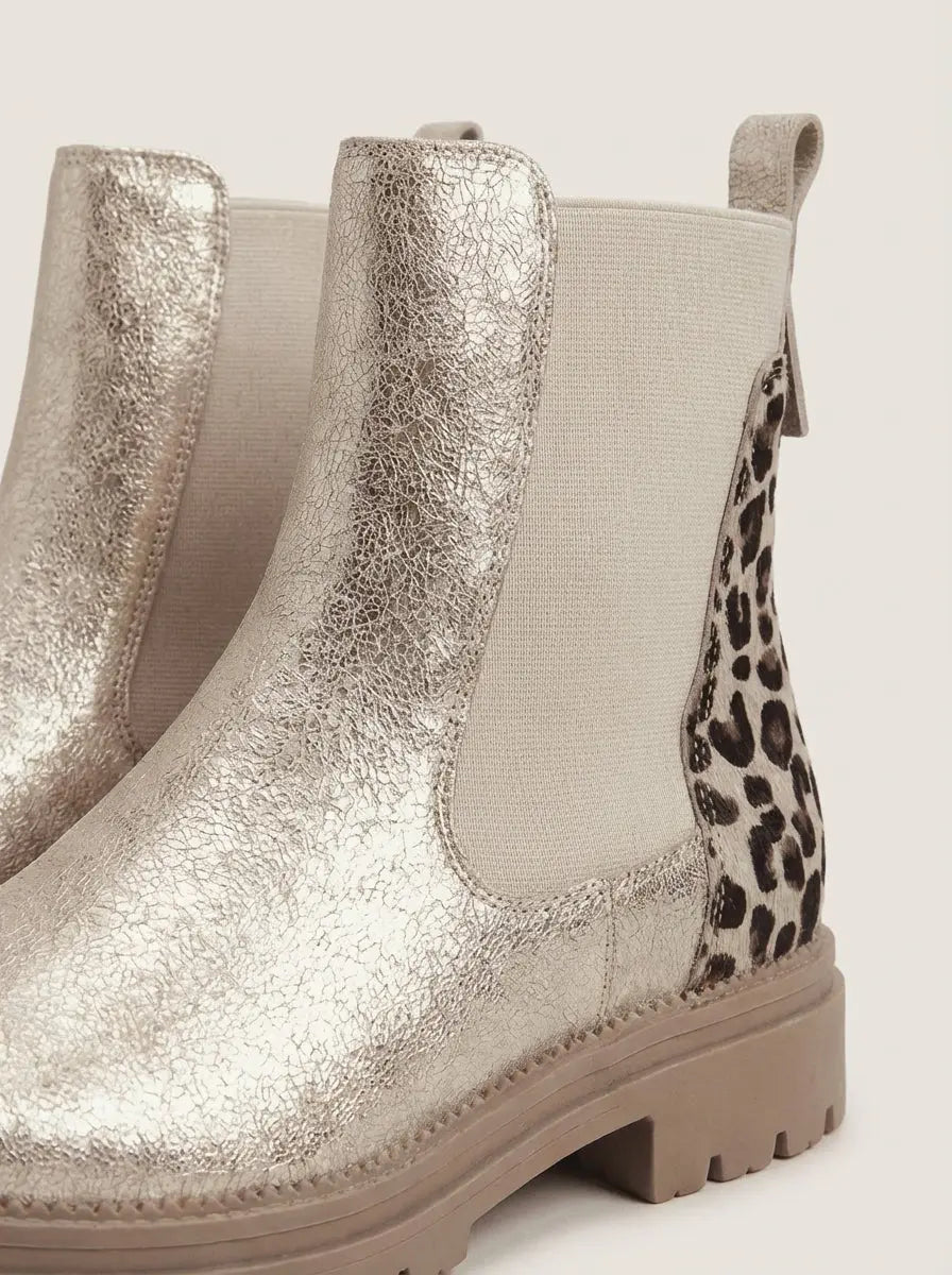 Valentina | Botas Chelsea Doradas con Leopardo - Elena Duval