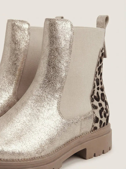 Valentina | Botas Chelsea Doradas con Leopardo - Elena Duval