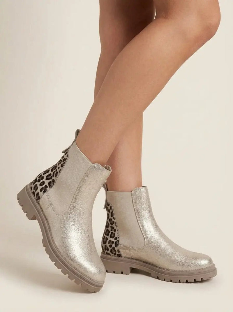 Valentina | Botas Chelsea Doradas con Leopardo - Elena Duval