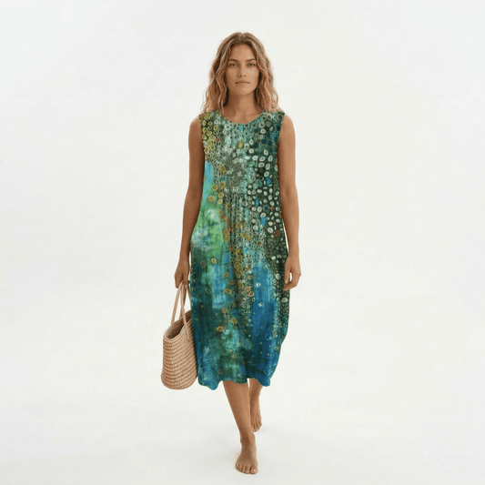 Victoria | Vestido Midi Estampado sin Mangas – Frescura y Estilo - Elena Duval
