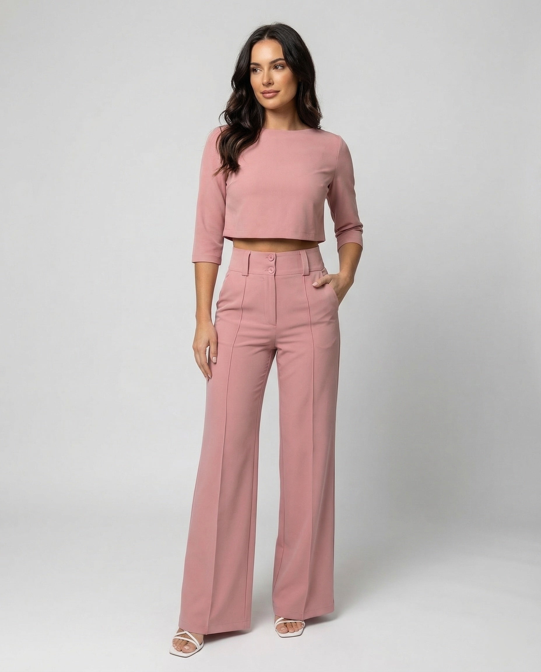 Vivara | Women's Wide Leg High Waist Two-Piece Pants Set