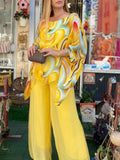Zarina | Women's Printed Top Wide Leg Pants Two-Piece Set